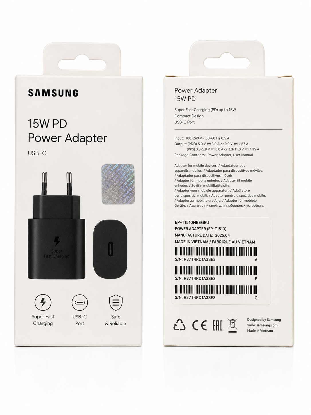 شارژ دیواری اصلی فست تایپ سی 15 وات سامسونگ EP-T1510
