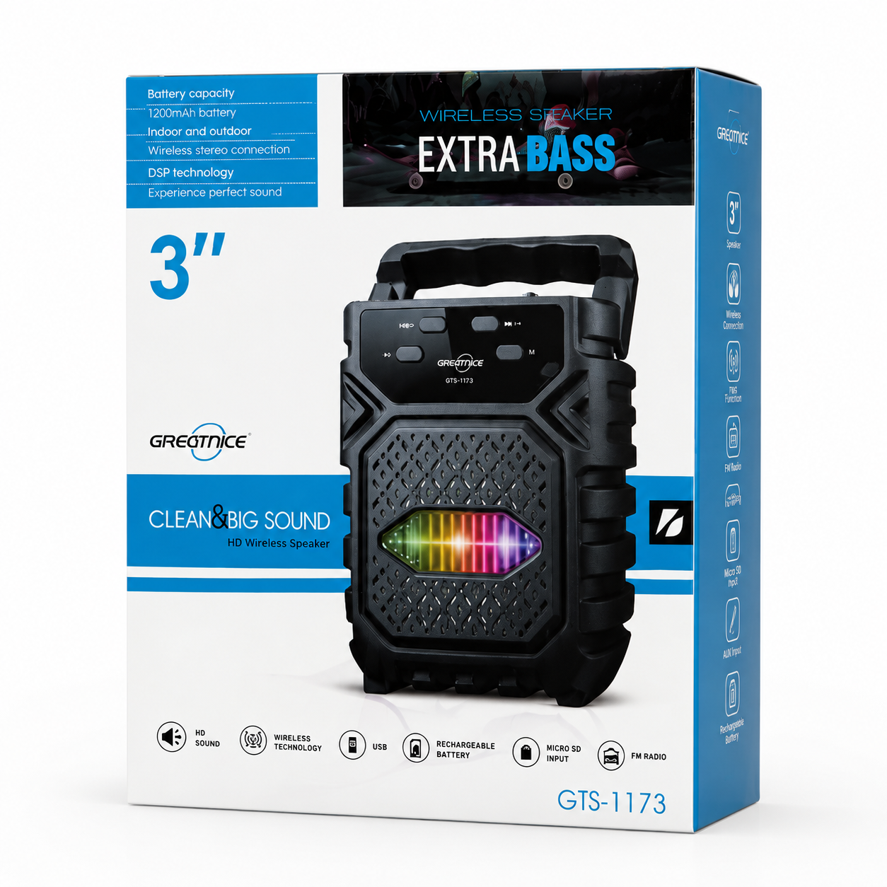اسپیکر بی سیم بلوتوثی  EXTRA BASS مدل GTS-1173